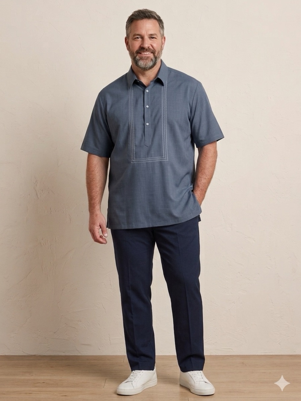 Wall Street Men’s Short Sleeve Pleated Dress Shirt Blue Gray XX-Large